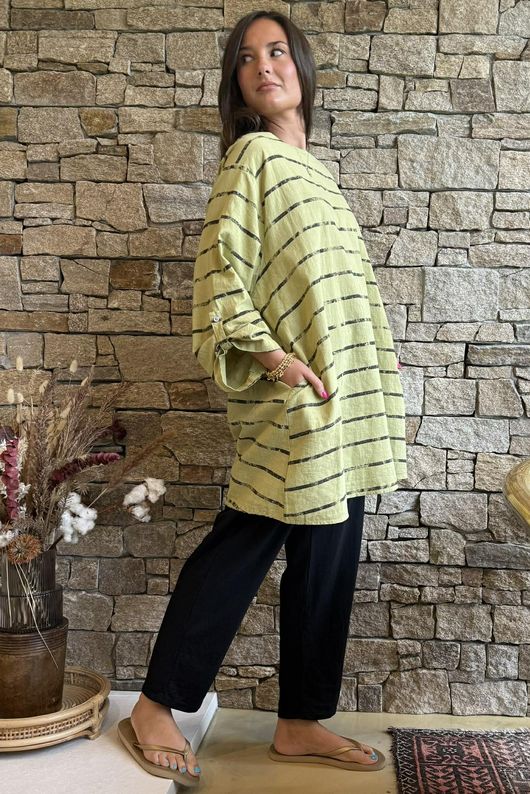 Porto Button Back Breton Tunic Soft Olive 